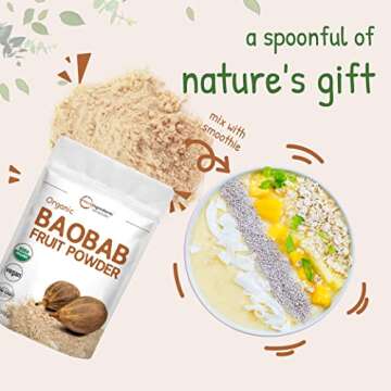 Organic Baobab Powder, 12 Ounce, Rich in Immune Vitamin C, Natural Antioxidant, Flavonoids and Fatty Acid, Enhance Energy and Immune System, South Africa Origin, Non-GMO and Vegan Friendly