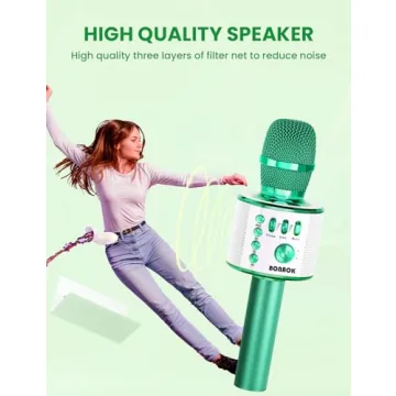 BONAOK Wireless Bluetooth Karaoke Microphone, 3-in-1 Portable Handheld Mic Speaker for All Smartphones, Gifts for Boys Kids Adults All Age Q37(Green)