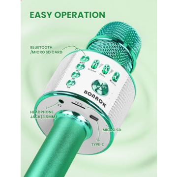BONAOK Wireless Bluetooth Karaoke Microphone, 3-in-1 Portable Handheld Mic Speaker for All Smartphones, Gifts for Boys Kids Adults All Age Q37(Green)