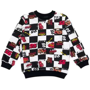 Disney Cars Lightning McQueen Tow Mater Toddler Boys French Terry Sweatshirt and Jogger Pants Outfit Set Black/White 3T