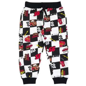 Disney Cars Lightning McQueen Tow Mater Toddler Boys French Terry Sweatshirt and Jogger Pants Outfit Set Black/White 3T