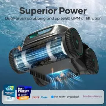 AIPER Cordless Robotic Pool Cleaner, WavePath Navigation, Wall-Climbing, Quad-Motor, 150 mins Runtim...