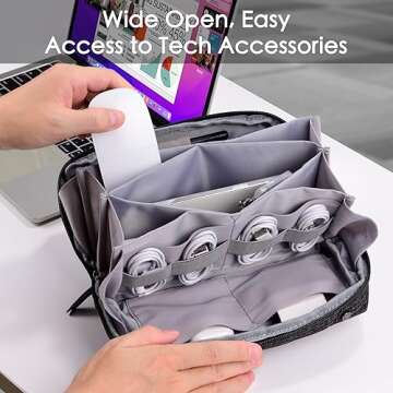 Cord Organizer Travel Case, Portable Tech Bag for Cable, Chargers & Cords, Electronics Accessories, Airplane Essentials (Black-black)