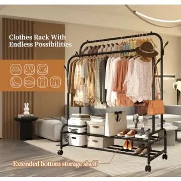 Antiwar Metal Double Rodding Clothes Rack with Wheels