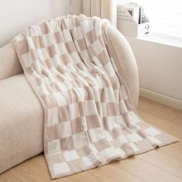 Cyusri Checkered Throw Blanket - Soft Cozy Breathable All Seasons Plaid Blanket Gingham Home Decor for Couch and Bed -Throw Size 51"x63",Beige