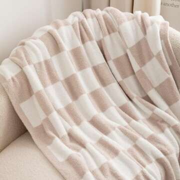 Cyusri Checkered Throw Blanket - Soft Cozy Breathable All Seasons Plaid Blanket Gingham Home Decor for Couch and Bed -Throw Size 51"x63",Beige