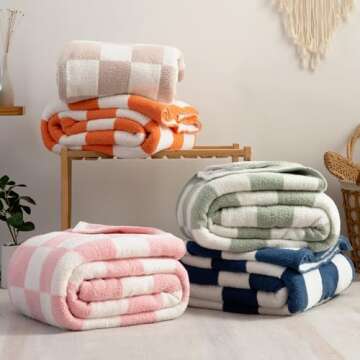 Cyusri Checkered Throw Blanket - Soft Cozy Breathable All Seasons Plaid Blanket Gingham Home Decor for Couch and Bed -Throw Size 51"x63",Beige