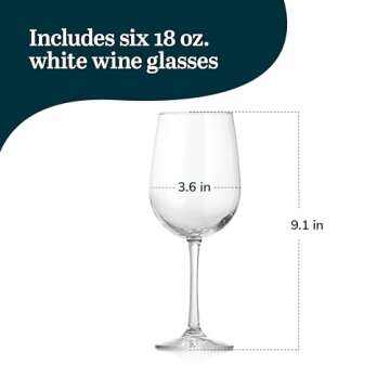 Libbey Vina White Wine Glasses Set of 6, 18.25 Oz Elegant, Fancy Glasses Drinking Set, Stemmed Wine Glasses for Weddings, Birthdays, Parties and More