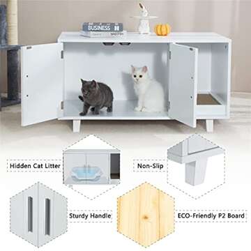 GTQuality Cat Washroom Cat Litter Storage Bench Cat Litter Box Enclosures Hidden Litter Box Cat Furniture House with End Table Nightstand Wooden Pet Crate House with Scratch Pad Help Litter collection