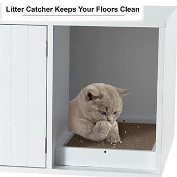 GTQuality Cat Washroom Cat Litter Storage Bench Cat Litter Box Enclosures Hidden Litter Box Cat Furniture House with End Table Nightstand Wooden Pet Crate House with Scratch Pad Help Litter collection
