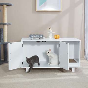 GTQuality Cat Washroom Cat Litter Storage Bench Cat Litter Box Enclosures Hidden Litter Box Cat Furniture House with End Table Nightstand Wooden Pet Crate House with Scratch Pad Help Litter collection