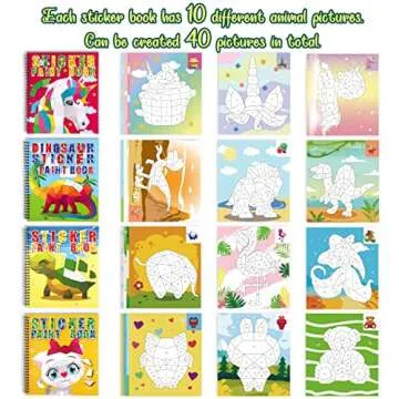 4PCS Crafts for Kids Ages 4-8 Sticker Books - Includes Dinosaur Llama Turtle and More Animal Designs Gift Party Create 40 Pictures