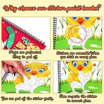 4PCS Crafts for Kids Ages 4-8 Sticker Books - Includes Dinosaur Llama Turtle and More Animal Designs Gift Party Create 40 Pictures