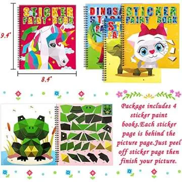 4PCS Crafts for Kids Ages 4-8 Sticker Books - Includes Dinosaur Llama Turtle and More Animal Designs Gift Party Create 40 Pictures