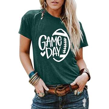Game Day Football Shirt Women Football Season Tshirt Short Sleeve Sunday Graphic Tee Tops XL Green