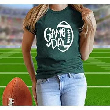 Game Day Football Shirt Women Football Season Tshirt Short Sleeve Sunday Graphic Tee Tops XL Green