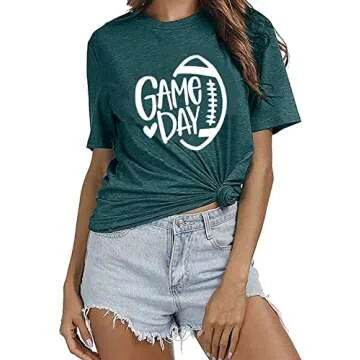 Game Day Football Shirt Women Football Season Tshirt Short Sleeve Sunday Graphic Tee Tops XL Green