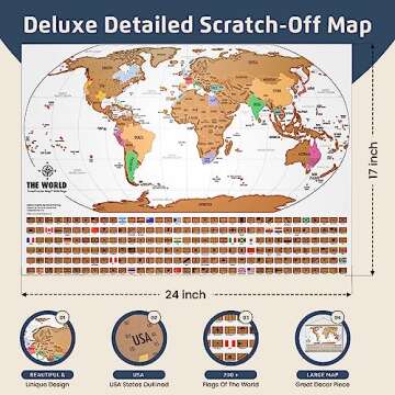 Landmass Scratch Off World Map, Poster with Flags, Deluxe Travel Tracker Print, Unique Wall Art for ...