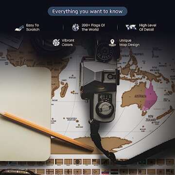 Landmass Scratch Off World Map, Poster with Flags, Deluxe Travel Tracker Print, Unique Wall Art for Home or Office, Ideal Gift Idea for Travelers and Adventure Lovers, 27x14 Inches