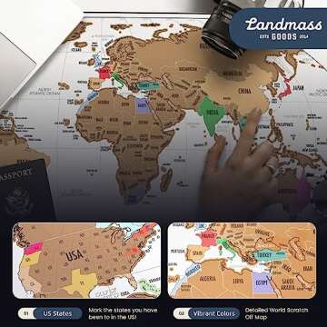 Landmass Scratch Off World Map, Poster with Flags, Deluxe Travel Tracker Print, Unique Wall Art for Home or Office, Ideal Gift Idea for Travelers and Adventure Lovers, 27x14 Inches
