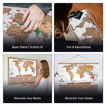 Landmass Scratch Off World Map, Poster with Flags, Deluxe Travel Tracker Print, Unique Wall Art for Home or Office, Ideal Gift Idea for Travelers and Adventure Lovers, 27x14 Inches