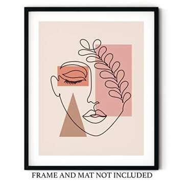 Pink, Tan, Coral, Brown Abstract Botanical One Line Woman Wall Art | Neutral Beige 11x14 UNFRAMED Print - Lovely Female Face Decor