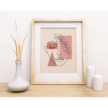 Pink, Tan, Coral, Brown Abstract Botanical One Line Woman Wall Art | Neutral Beige 11x14 UNFRAMED Print - Lovely Female Face Decor