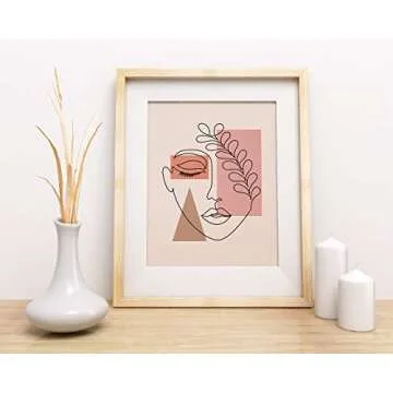 Pink, Tan, Coral, Brown Abstract Botanical One Line Woman Wall Art | Neutral Beige 11x14 UNFRAMED Print - Lovely Female Face Decor