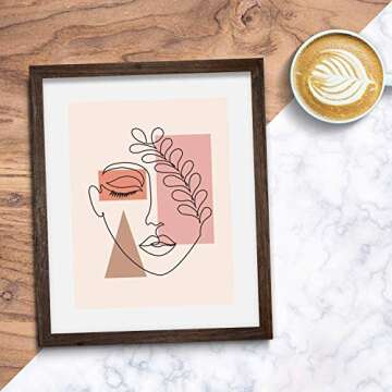 Pink, Tan, Coral, Brown Abstract Botanical One Line Woman Wall Art | Neutral Beige 11x14 UNFRAMED Print - Lovely Female Face Decor