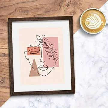 Pink, Tan, Coral, Brown Abstract Botanical One Line Woman Wall Art | Neutral Beige 11x14 UNFRAMED Print - Lovely Female Face Decor