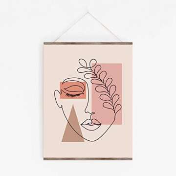 Pink, Tan, Coral, Brown Abstract Botanical One Line Woman Wall Art | Neutral Beige 11x14 UNFRAMED Print - Lovely Female Face Decor
