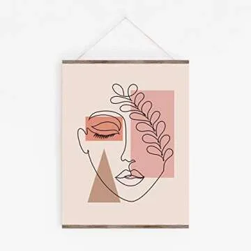 Pink, Tan, Coral, Brown Abstract Botanical One Line Woman Wall Art | Neutral Beige 11x14 UNFRAMED Print - Lovely Female Face Decor