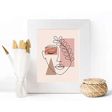 Pink, Tan, Coral, Brown Abstract Botanical One Line Woman Wall Art | Neutral Beige 11x14 UNFRAMED Print - Lovely Female Face Decor