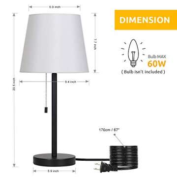 HAITRAL Bedside Table Lamps Set of 2 - Black and White Modern Desk Lamps for Bedroom, Dorm, Living R...