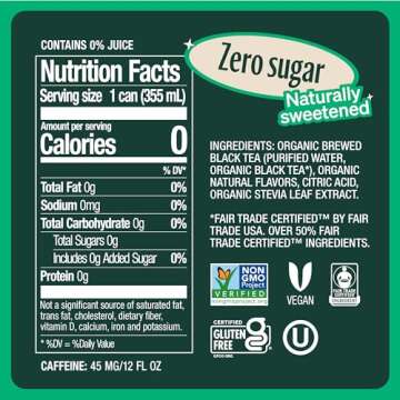 Zevia Zero Sugar Tea, Black Tea with Raspberry, 12 oz Cans (12-Pack) – Naturally Sweetened, Non-GM...