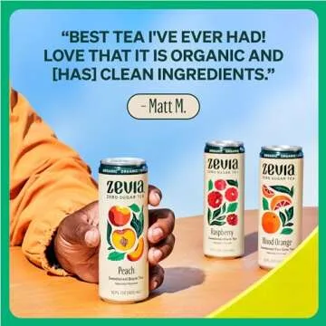 Zevia Zero Sugar Tea, Black Tea with Raspberry, 12 oz Cans (12-Pack) – Naturally Sweetened, Non-GMO Project Verified, Gluten-Free, Vegan