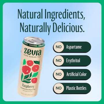 Zevia Zero Sugar Tea, Black Tea with Raspberry, 12 oz Cans (12-Pack) – Naturally Sweetened, Non-GMO Project Verified, Gluten-Free, Vegan