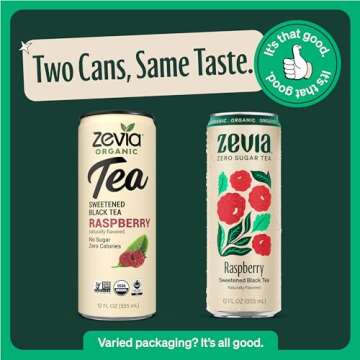 Zevia Zero Sugar Tea, Black Tea with Raspberry, 12 oz Cans (12-Pack) – Naturally Sweetened, Non-GMO Project Verified, Gluten-Free, Vegan