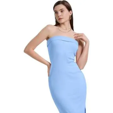 WIHOLL Wedding Guest Dresses for Women Summer Clothes Maxi Bodycon Strapless Dress Party Night Resort Blue XS