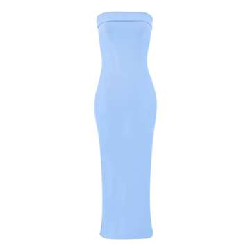 WIHOLL Wedding Guest Dresses for Women Summer Clothes Maxi Bodycon Strapless Dress Party Night Resort Blue XS