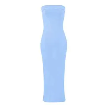 WIHOLL Wedding Guest Dresses for Women Summer Clothes Maxi Bodycon Strapless Dress Party Night Resort Blue XS