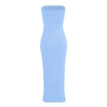 WIHOLL Wedding Guest Dresses for Women Summer Clothes Maxi Bodycon Strapless Dress Party Night Resort Blue XS
