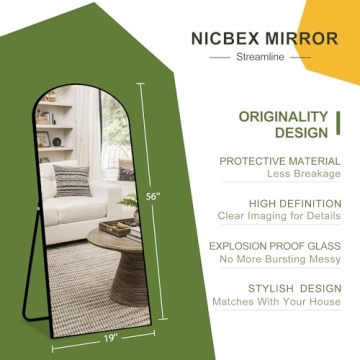 NicBex Arched Full Length Mirror 56"x19" Black Frame