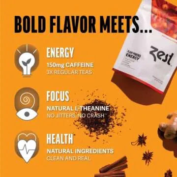 Zest 150mg High Caffeine Energy Loose Leaf Blend - Spicy Masala Chai Black Tea - 4 Oz - All Natural Strong Flavored Healthy Coffee Alternative Highly Caffeinated Substitute - Perfect for Keto Diet