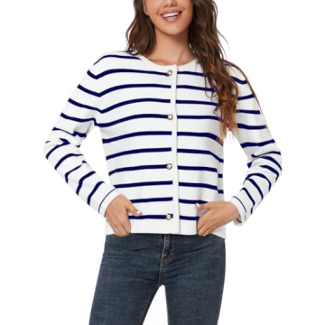 LATAHUO Women's Striped Cardigan Soft Versatile Knitwear