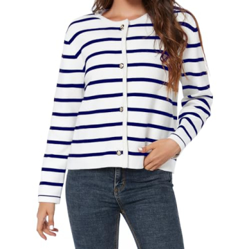 LATAHUO Women's Striped Cardigan Soft Versatile Knitwear