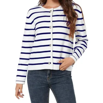 LATAHUO Women's Striped Cardigan Soft Versatile Knitwear