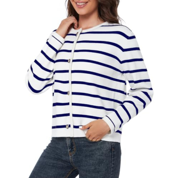 LATAHUO Women's Striped Cardigan Soft Versatile Knitwear