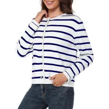 LATAHUO Women's Striped Cardigan Soft Versatile Knitwear