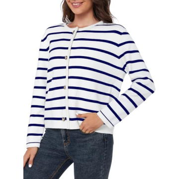 LATAHUO Women's Striped Cardigan Soft Versatile Knitwear